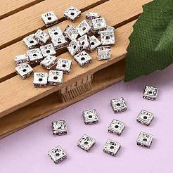 真鍮製ラインストーンスペーサービーズ  グレードA  正方形  ニッケルフリー  銀  ライトローズ  6x6x3mm  穴：1mm&nbsp;RSB072-07S