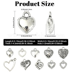 ガールフレンドチベットスタイルの合金チャームのためのユニークなバレンタインデーのギフトの考え  無鉛の  ハート  アンティークシルバー  13x15x1mm  穴：1.5mm  100個/箱&nbsp;TIBEP-CJ0001-07
