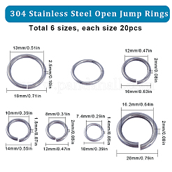 120Pcs 6 Styles 304 Stainless Steel Open Jump Rings&nbsp;STAS-SC0006-13