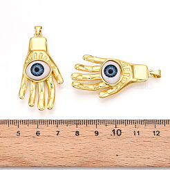 真鍮製の樹脂ペンダント  目で手  18KGP本金メッキ  43x22x10mm  穴：3.5x5mm&nbsp;KK-T070-95