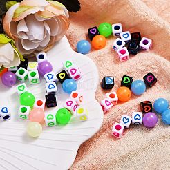 450個18色不透明アクリルヨーロピアンビーズ  大穴ビーズ  ハートと丸いキューブ  ミックスカラー  7x7x7mm  穴：4mm&nbsp;sgMACR-SZ0001-17