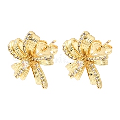 Valentine's Day Flower Brass Clear Cubic Zirconia Stud Earrings for Women&nbsp;EJEW-A162-09G