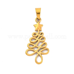 304ステンレスペンダント  スター付きクリスマスツリー  ミックスカラー  33x16x2mm  穴：7x4mm&nbsp;STAS-P209-45