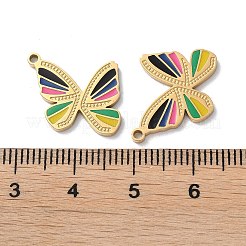 イオンプレーティング（IP）304ステンレスペンダント  エナメル  バタフライチャーム  ゴールドカラー  13.5x15.5x1.5mm  穴：1.4mm&nbsp;LS-STAS-C083-02G-01