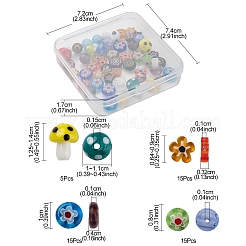 50個4スタイルの手作りランプワークビーズ  丸 & 平 丸 & きのこ & 花  ミックスカラー  3.2~14x3.2~11mm  穴：1~1.5mm&nbsp;LAMP-FS0001-06