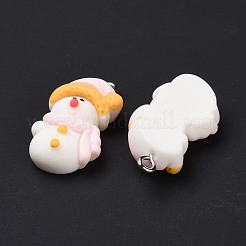 不透明樹脂ペンダント  プラチナトーンの鉄ループ付き  雪だるま  ホワイト  29x15x8mm  穴：2mm&nbsp;RESI-G028-01P