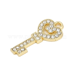 ラックメッキ合金マイクロパヴェラインストーンペンダント  ハートと鍵  ゴールドカラー  24.5x11.5x2mm  穴：1.8mm&nbsp;FIND-K020-07G