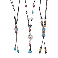 3Pcs 3 Styles Retro Glass & Porcelain & Alloy Snake Adjustable Nylon Cord Y Necklaces for Women&nbsp;NJEW-JN05360