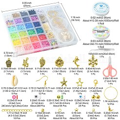 DIYジュエリーセット作成キット  ポリマークレイディスク、アクリルスマイルフェイス、天然シェル、プラスチックスタービーズを含む  雪の結晶とヒトデの合金ペンダント  真鍮製のピアスパーツ  はさみ  ピンセット  ミックスカラー&nbsp;DIY-YW0006-62