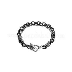Two Tone 201 Stainless Steel Curb Chain & Cable Chain Double Layers Bracelets for Women Men&nbsp;FS-WGC755C-03