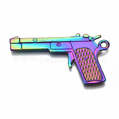 レインボーカラーアロイペンダント  カドミウムフリー＆鉛フリー  拳銃  23x41x2mm  穴：2mm&nbsp;PALLOY-S180-018-RS