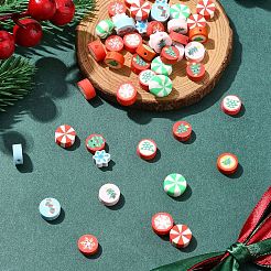 50個10スタイルのクリスマステーマ手作りポリマークレイビーズ  混合図形  8.5~11x9~11x4~6mm  穴：1.4~1.8mm  5個/スタイル&nbsp;CLAY-YW0002-02