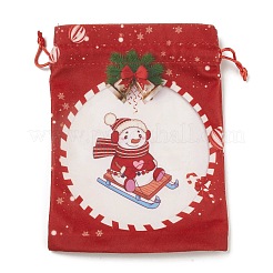 クリスマステーマの長方形の布バッグ、ジュートコード付き  巾着ポーチ  ギフト包装用  雪だるま  19x16x0.6cm&nbsp;LS-ABAG-P008-01A