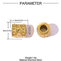 コラム 304 ステンレススチール ヨーロピアンビーズ  大穴ビーズ  イオンプレーティング（ip）  18KGP本金メッキ  8x8mm  穴：4mm&nbsp;STAS-OY007-72G
