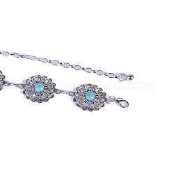 Alloy with Synthetic Turquoise Oval Flower Link Chain Waist Chains for Women&nbsp;FS-WG10943-01