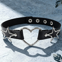 Punk Rock Style Alloy Star Heart Link Imitation Leather Chocker Necklaces&nbsp;NJEW-WH20004-20A