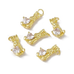 ラックメッキ真鍮製キュービックジルコニアチャーム  丸カン付き  18KGP本金メッキ  長持ちメッキ  カドミウムフリー＆ニッケルフリー＆鉛フリー  うさぎのハートチャーム  透明  16.5x8.5x5mm  丸カン：5x0.9ミリ  内径：3.2mm&nbsp;KK-C007-20G