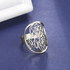 Non-Tarnish Adjustable 304 Stainless Steel Woven Web/Net with Feather Ring&nbsp;RJEW-F149-05P