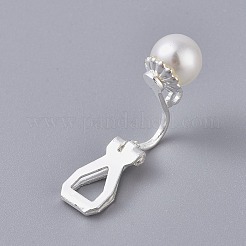 真鍮製クリップ式イヤリングパーツ  アクリルイミテーションパールとループ付き  銀色のメッキ  18x6.5x9.5mm&nbsp;KK-WH0033-63S