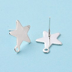 201 ステンレススチールスタッドピアス金具  水平ループと316ステンレススチールピン付き  スター  925銀メッキ  15x13mm  穴：1.4mm  ピン：0.7mm&nbsp;STAS-K241-05S