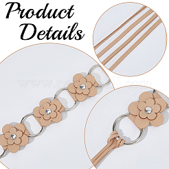 1Pc Imitation Leather Flower Brass Ring Link Chain Waist Belly Chains Belts for Women&nbsp;AJEW-CL0001-49A