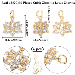 6Pcs Brass Micro Pave Clear Cubic Zirconia Charms&nbsp;ZIRC-BBC0002-18