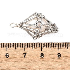 真鍮のペンダントが付いた天然養殖淡水真珠  菱形  プラチナ  28x14mm  穴：2mm&nbsp;PALLOY-JF05975-02