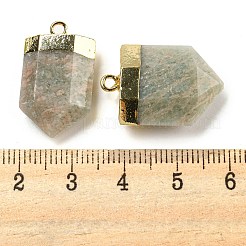ナチュラルアマゾナイトペンダント  ラックメッキのファセット加工された弾丸チャーム、金メッキの真鍮製金具  24.5~25x16~16.5x7~7.5mm  穴：2.3mm&nbsp;G-M431-05G-04