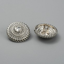 1穴合金ボタン  ラインストーン付き  フラットラウンド  プラチナ  20x10.5mm  穴：2mm&nbsp;DIY-WH0366-90P