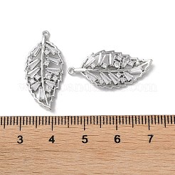 真鍮製マイクロパヴェキュービックジルコニアペンダント  カドミウムフリー＆ニッケルフリー＆鉛フリー  葉のチャーム  プラチナ  27x13x3.5mm  穴：1mm&nbsp;KK-F872-10P