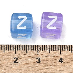 スプレー塗装透明アクリルビーズ  文字付きのキューブ  ミックスカラー  文字Z  9.5x9.5x10mm  穴：3.8mm  約570個/500g&nbsp;MACR-K365-07Z
