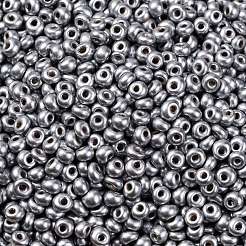 ベーキングペイントガラスのシードビーズ8/0  丸い穴  ティアドロップ  銀  3x2mm  穴：1mm  約416個/10g&nbsp;X1-SEED-M012-02A-52