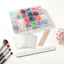 ABSプラスチック製ピュアカラープレスオンつけ爪  ネイルアートの装飾の付属品  マスキングテープとマニキュアファイルとスティック付き  ミックスカラー  18.5~26x7~14x0.5~1mm&nbsp;MRMJ-WH20004-32B