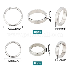 16個2スタイル304ステンレススチールビーズフレーム  リング  ステンレス鋼色  12x3mmと14x3mm  穴：1mm  8個/スタイル&nbsp;FIND-DC0001-62