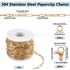 10M Ion Plating(IP) 304 Stainless Steel Paperclip Chains wih 50Pcs Open Jump Rings with 20Pcs  Lobster Claw Clasps&nbsp;FIND-SC0012-55