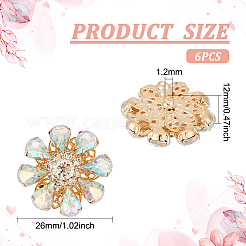アクリルラインストーンボタン6個。  真鍮パーツ  花  クリスタルAB  26x12mm  穴：1.2mm&nbsp;DIY-FG0004-60B