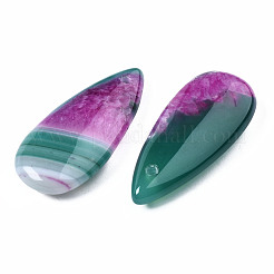 天然ブラジルの瑪瑙ペンダント  染め＆加熱  ティアドロップ  蘭  39~40x17~18x6~7mm  穴：1.5mm&nbsp;G-S364-099C