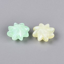 光沢のあるツートンカラーの透明アクリルビーズ  花  暗闇で光る  グリッターパウダー付き  ミックスカラー  20x20x10.5mm  穴：2.5mm  約240個/500g&nbsp;OACR-Q199-41