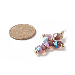 ガラスのペンダント  ゴールデン真鍮パーツ  クロスチャーム  ミックスカラー  43x27~28x6~7mm  穴：2mm&nbsp;PALLOY-JF02007