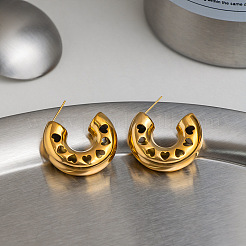 女性用304ステンレススチール製中空ハート型フープピアス  ハーフフープピアス  18KGP本金メッキ  31x10mm&nbsp;XZ1364