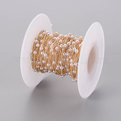 手作り真鍮カーブチェーン  アブソリュートプラスチック模造パールビーズ  ハンダ付け  スプールで  18KGP本金メッキ  1.5x1x0.3mm  約16.4フィート（5m）/ロール&nbsp;CHC-S012-015
