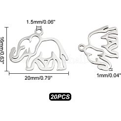 201ステンレススチールペンダント20個  象  中空  ステンレス鋼色  20x16x1mm  穴：1.5mm&nbsp;STAS-UN0036-46