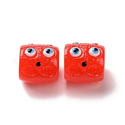 ハロウィーン不透明樹脂ビーズ  怪物の顔をした柱  レッド  13x12.5x14mm  穴：2mm&nbsp;RESI-E023-01B