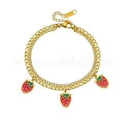 304 Stainless Steel Enamel Red Strawberry Charm 2-Strand Bracelets for Women&nbsp;WG018B1-01