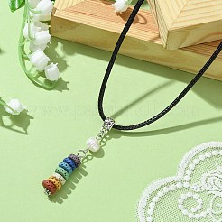 Dyed Natural Lava Rock Disc & Pearl Beaded Pendant Necklaces&nbsp;NJEW-JN04557