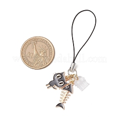 2Pcs Alloy Enamel Cat & Fishbone Charm Mobile Straps&nbsp;HJEW-JM03344