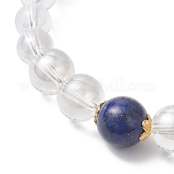 Glass & Natural Lapis Lazuli Beaded Stretch Bracelets for Women Men&nbsp;BJEW-JB12693-01