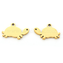 PVD真空メッキ304ステンレススチールチャーム  レーザー切断  カメ  18KGP本金メッキ  9.5x15x1mm  穴：1.2mm&nbsp;STAS-N092-30G