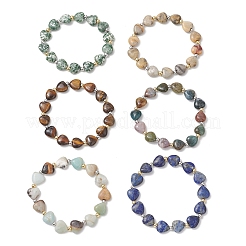 Electroplate Non-magnetic Synthetic Hematite & Natural Gemstone Heart Beads Stretch Bracelets for Women&nbsp;BJEW-JB13447