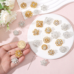 花の合金ラインストーンブローチピン  プラスチックダイヤモンドヘッドストレートピン付き  ミックスカラー  ストレートピン：54x8.5mm  200pc  ブローチピン：19~28x19.5~28mm  24pc&nbsp;JEWB-GL0001-02